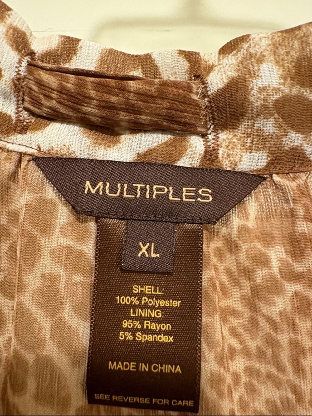 Multiples Brown and White Animal-Print Peasant Blouse - Picture 2 of 3